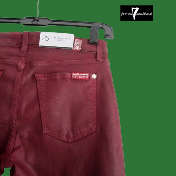7 For All Mankind NEW Glam Rock  BORDEAUX Coated Super Skinny Jean 25 - Picture 9 of 12
